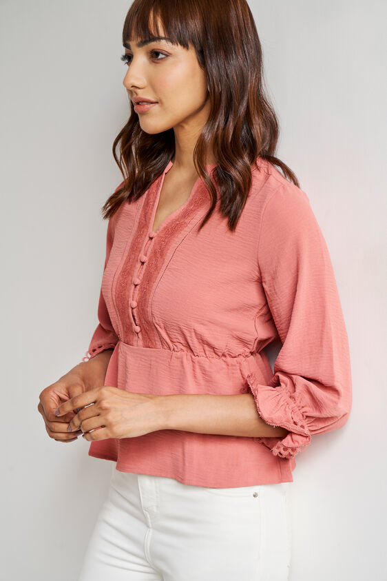 Blush Solid Band Neck Top, Blush, image 4